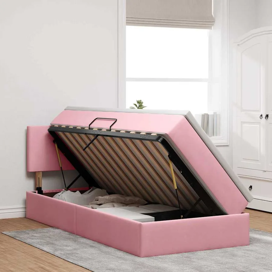 Lit de rangement LED avec matelas Rose 90 x 190 cm Velours - 4