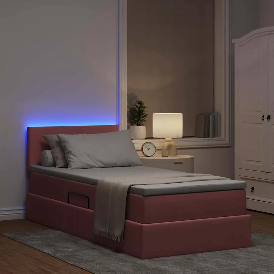 Lit de rangement LED avec matelas Rose 90 x 190 cm Velours - 5