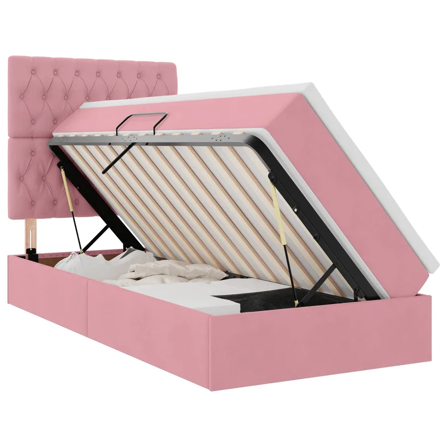 Lit avec rangement et matelas Rose 90 x 190 cm Velours - 2