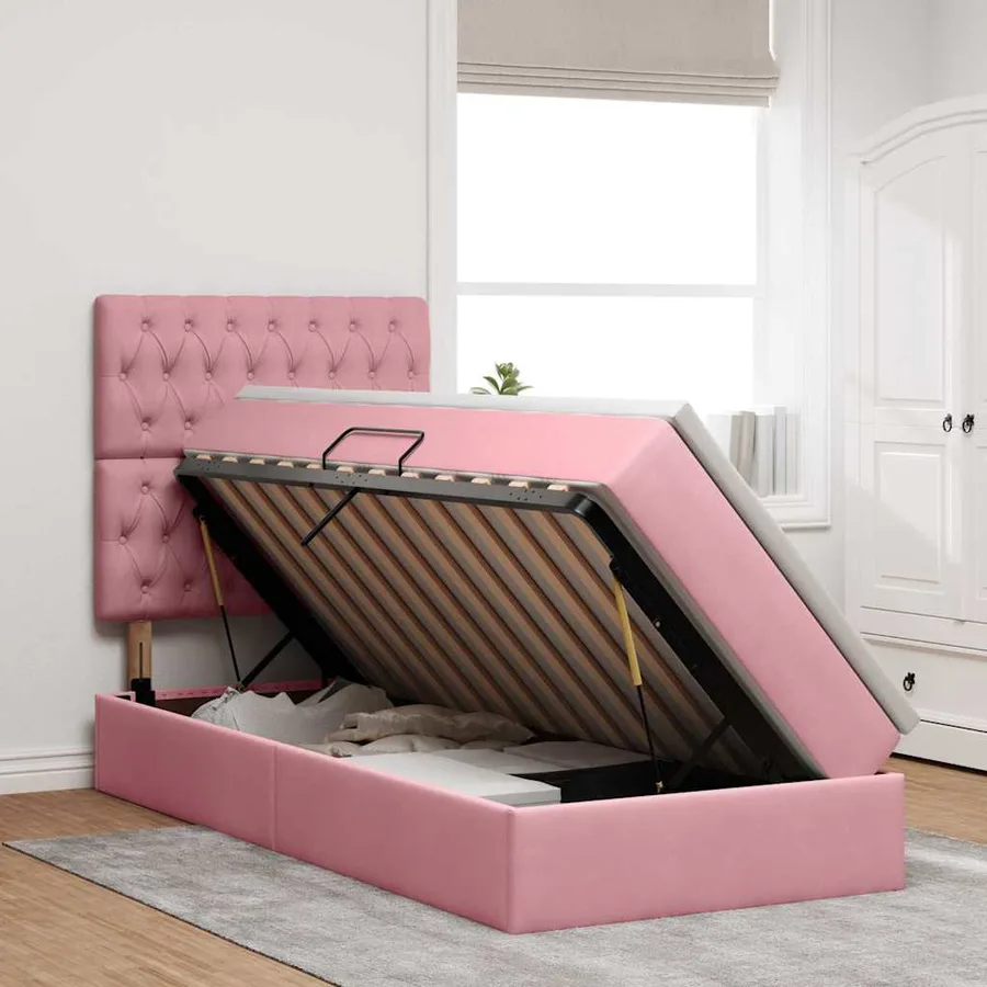 Lit avec rangement et matelas Rose 90 x 190 cm Velours - 4