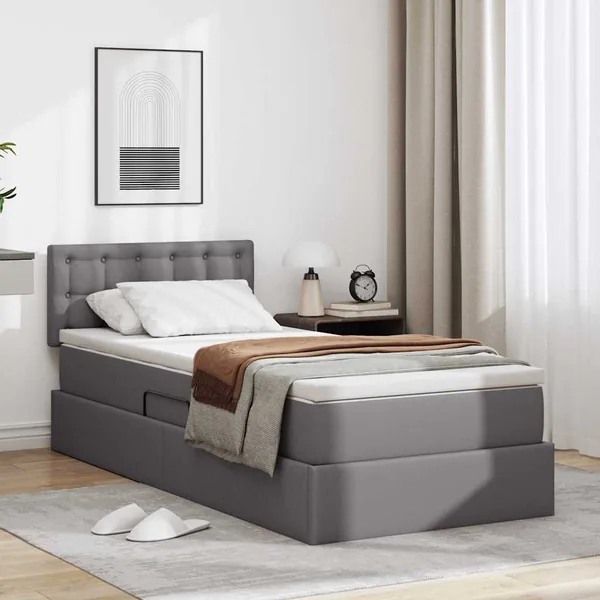 Lit avec rangement et matelas Gris 90 x 190 cm Simili cuir