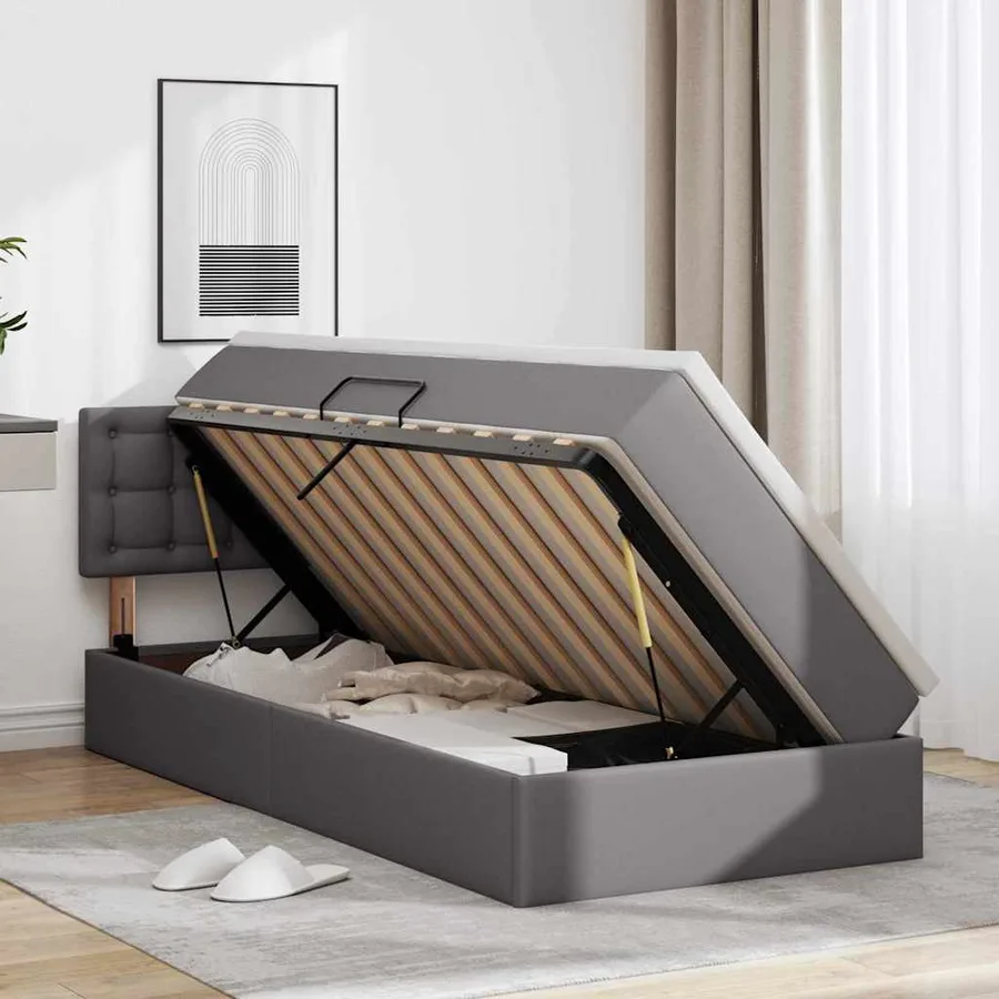 Lit avec rangement et matelas Gris 90 x 190 cm Simili cuir - 4