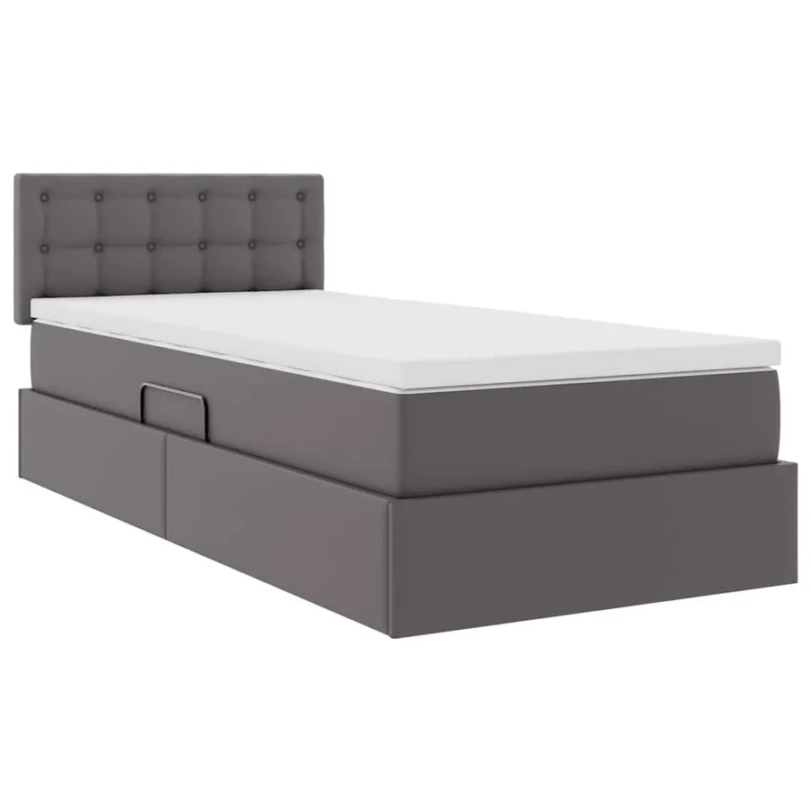 Lit avec rangement et matelas Gris 90 x 190 cm Simili cuir - 5