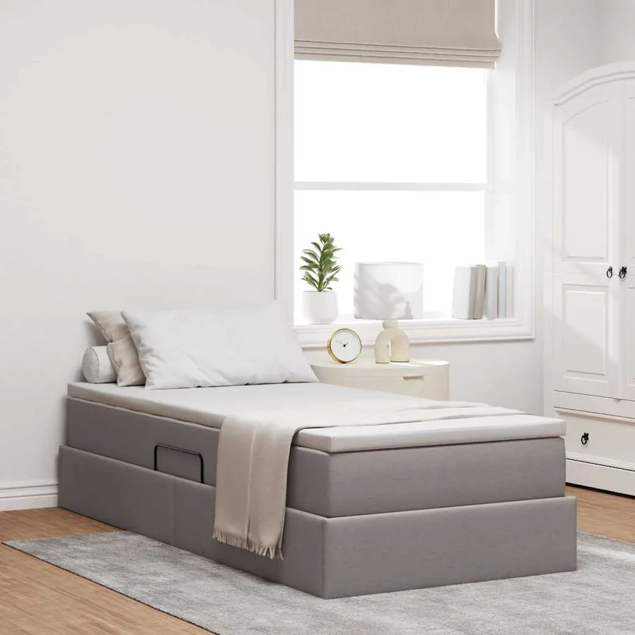 Lit avec rangement et matelas Taupe 90 x 190 cm Polyester