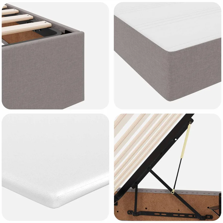 Lit avec rangement et matelas Taupe 90 x 190 cm Polyester - 11