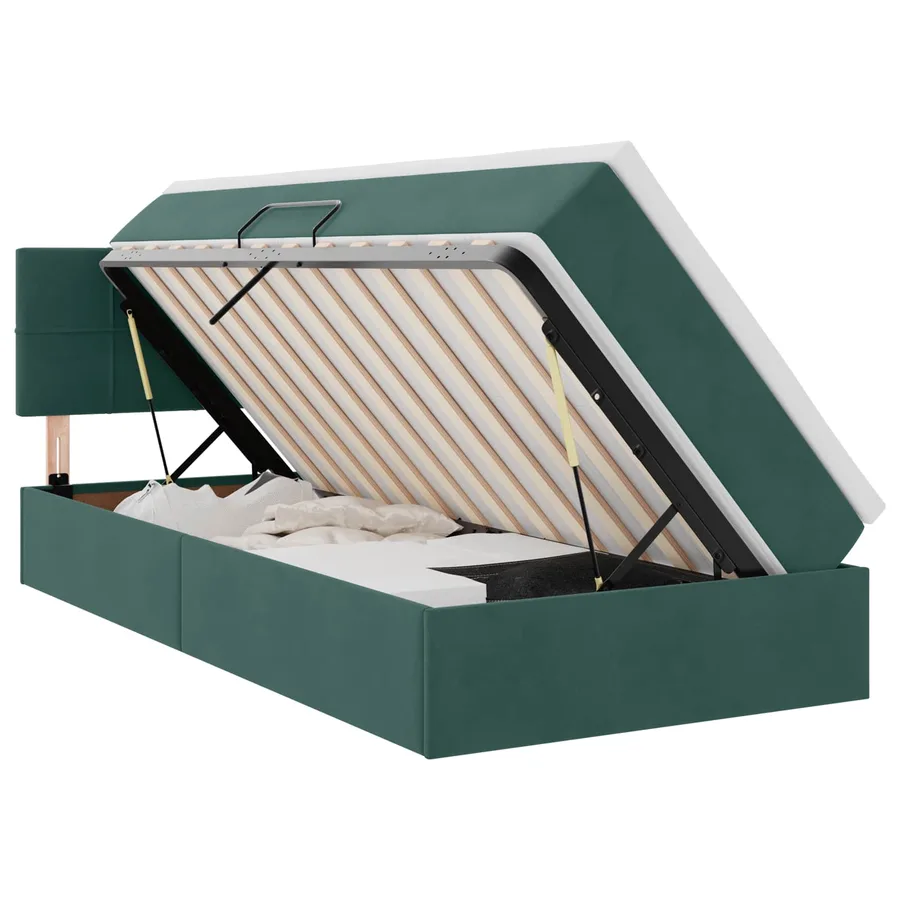 Lit de Rangement avec matelas Vert foncé 90 x 190 cm Velours - 2