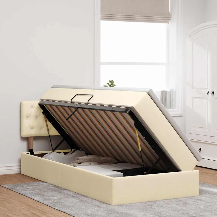 Lit de rangement LED avec matelas Crème 90 x 190 cm Tissu - 4