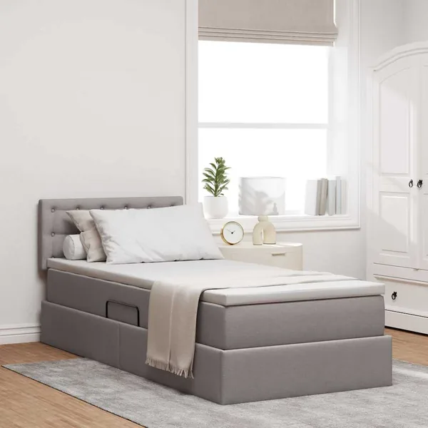 Lit avec rangement et matelas avec stockage Taupe 90 x 190 cm