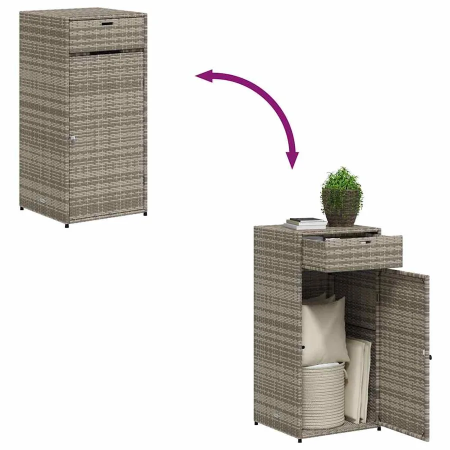 Armoire de rangement de jardin gris 55x55x111 cm résine tressée - 10