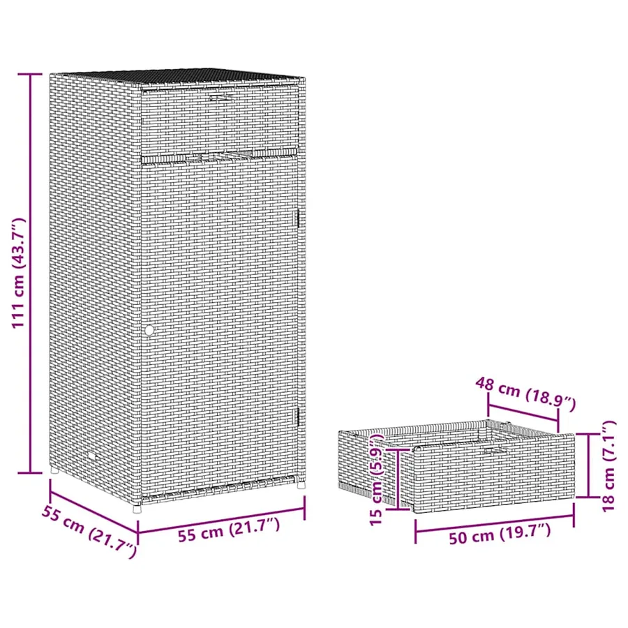 Armoire de rangement de jardin gris 55x55x111 cm résine tressée - 15