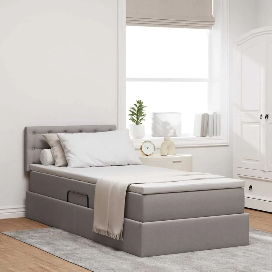 Lit de rangement LED avec matelas Taupe 90 x 190 cm Tissu