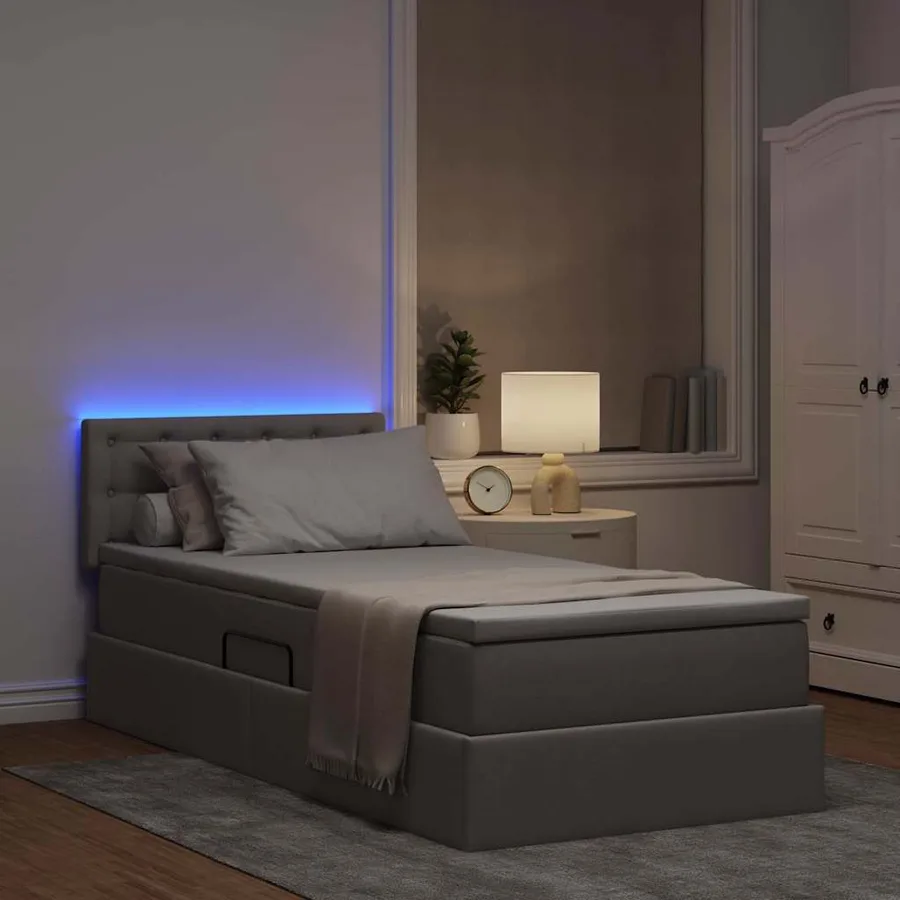 Lit de rangement LED avec matelas Taupe 90 x 190 cm Tissu - 5