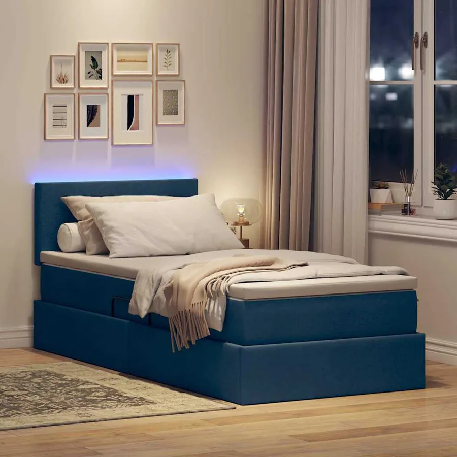 Lit de rangement LED avec matelas Bleu 90 x 190 cm Tissu - 5