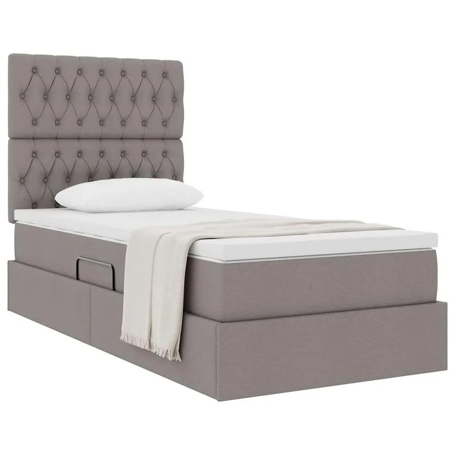 Lit avec rangement et matelas Taupe 90 x 190 cm tissu - 3