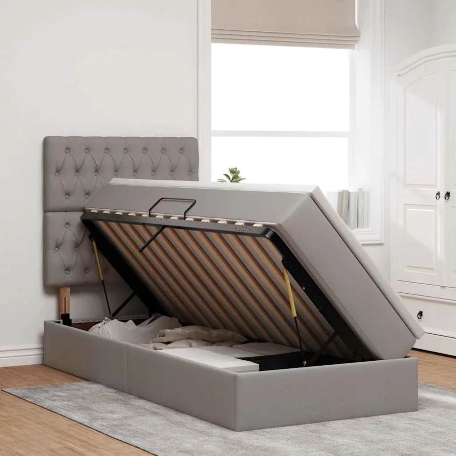 Lit avec rangement et matelas Taupe 90 x 190 cm tissu - 4