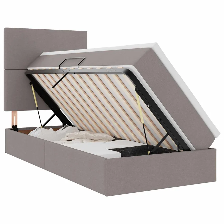 Lit avec rangement et matelas Taupe 90 x 190 cm tissu - 2