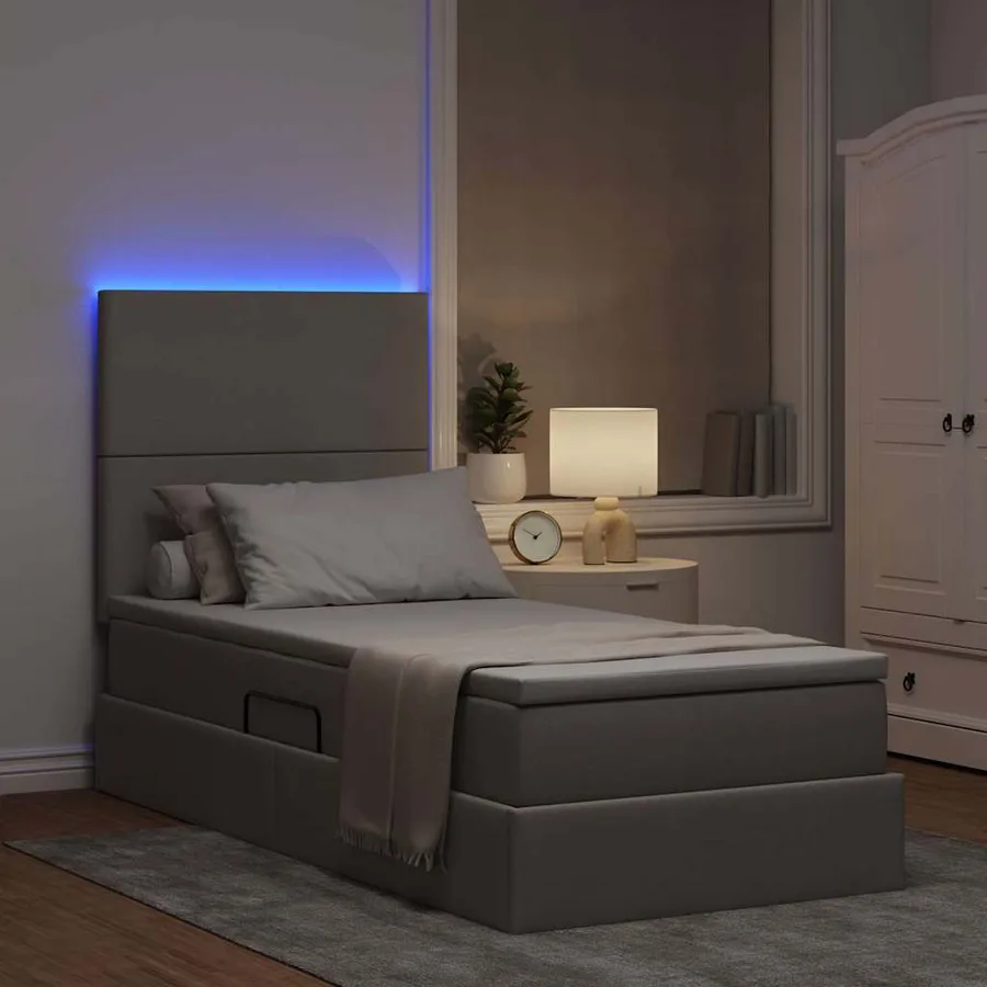 Lit de rangement LED avec matelas Taupe 90 x 190 cm Tissu - 5