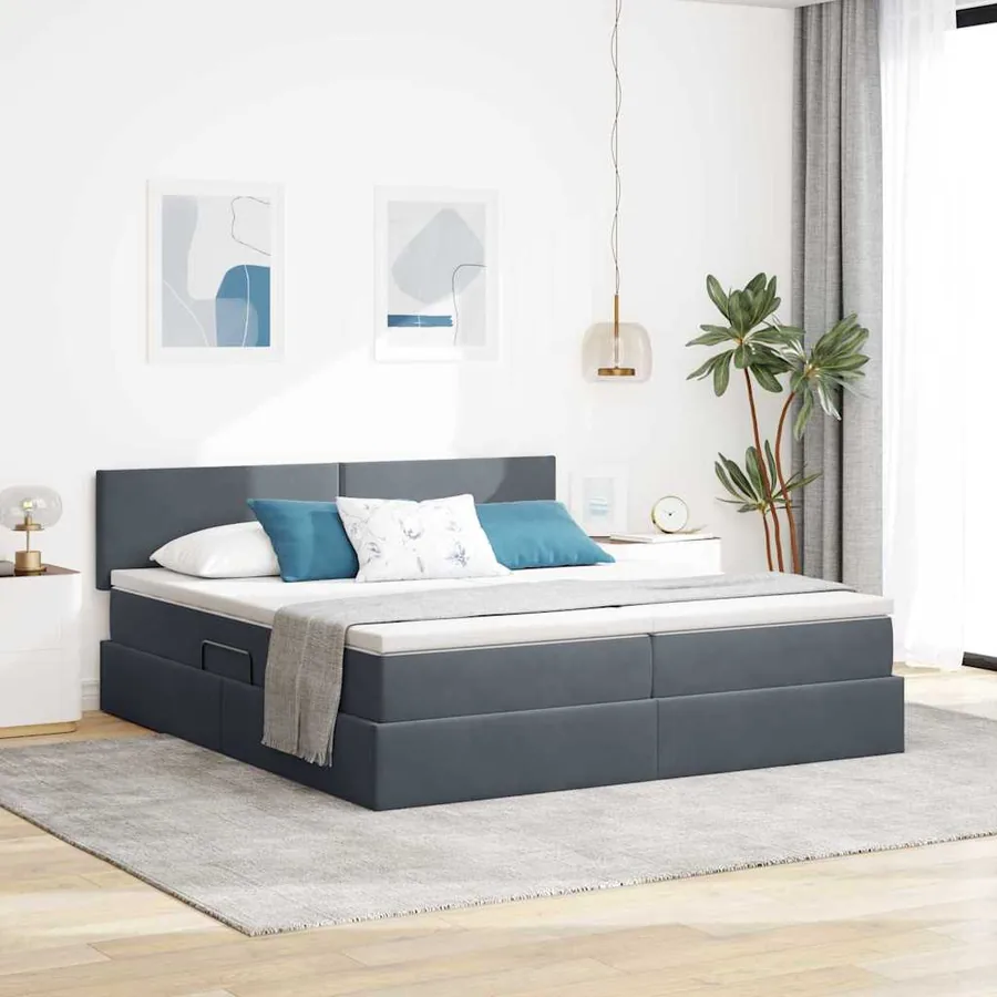 Lit de Rangement avec tête de lit Gris foncé 90 x 200 cm