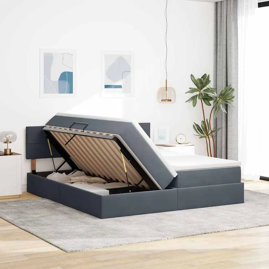 Lit de Rangement avec matelas Gris foncé 90 x 200 cm - 4