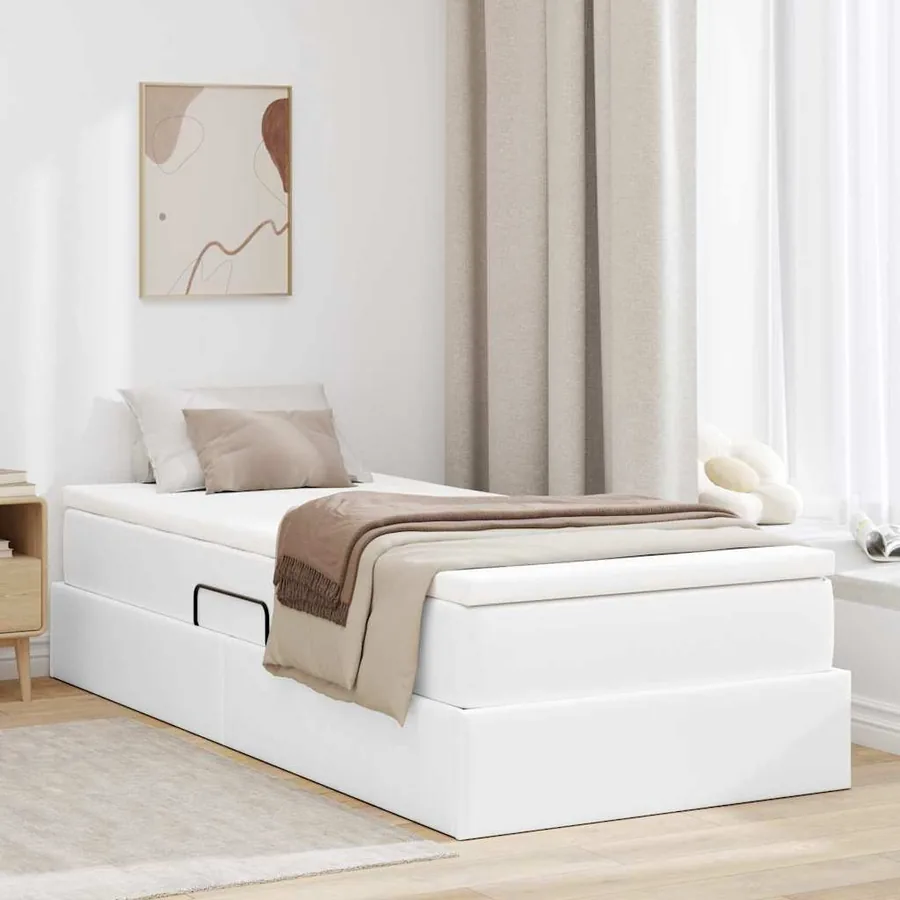 Lit avec rangement et matelas Blanc 90 x 190 cm Simili cuir