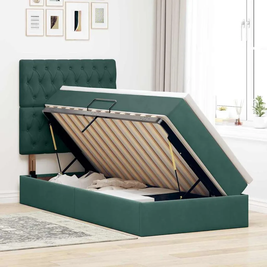 Lit de rangement LED avec matelas Vert foncé 90 x 190 cm - 4