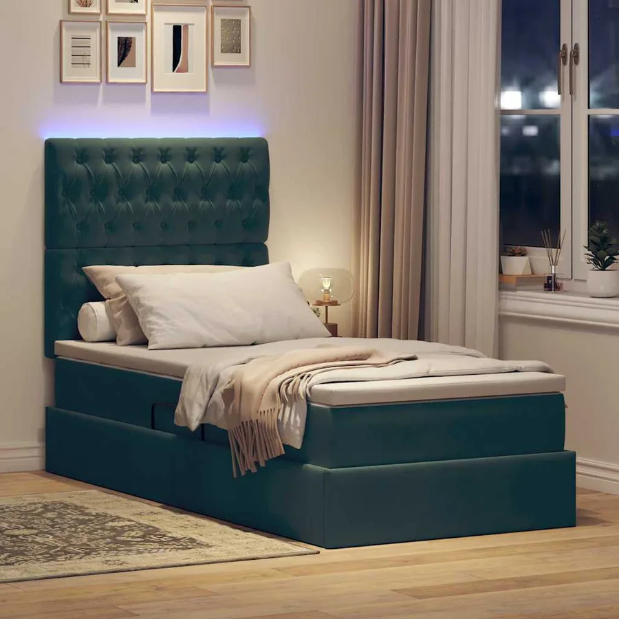 Lit de rangement LED avec matelas Vert foncé 90 x 190 cm - 5