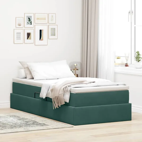 Lit avec rangement et matelas Vert foncé 90 x 190 cm Velours