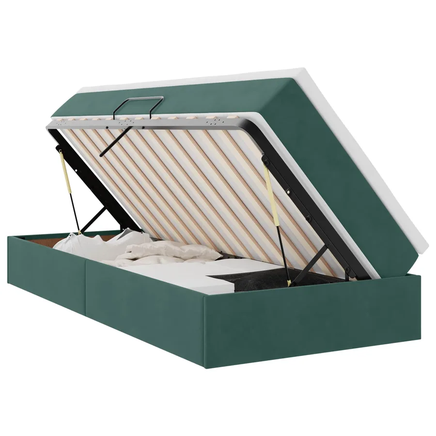 Lit avec rangement et matelas Vert foncé 90 x 190 cm Velours - 2