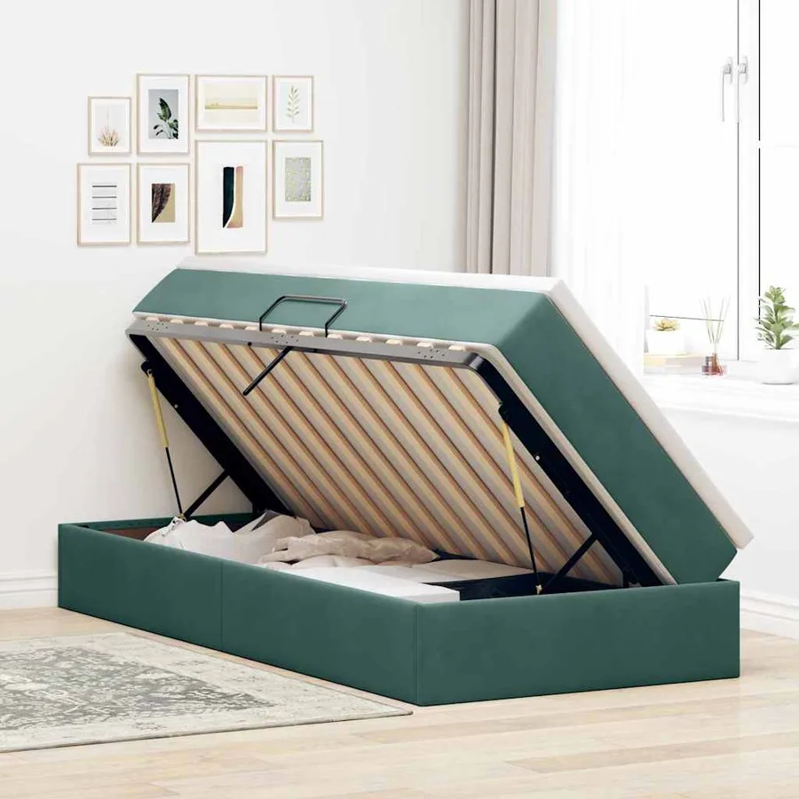 Lit avec rangement et matelas Vert foncé 90 x 190 cm Velours - 4