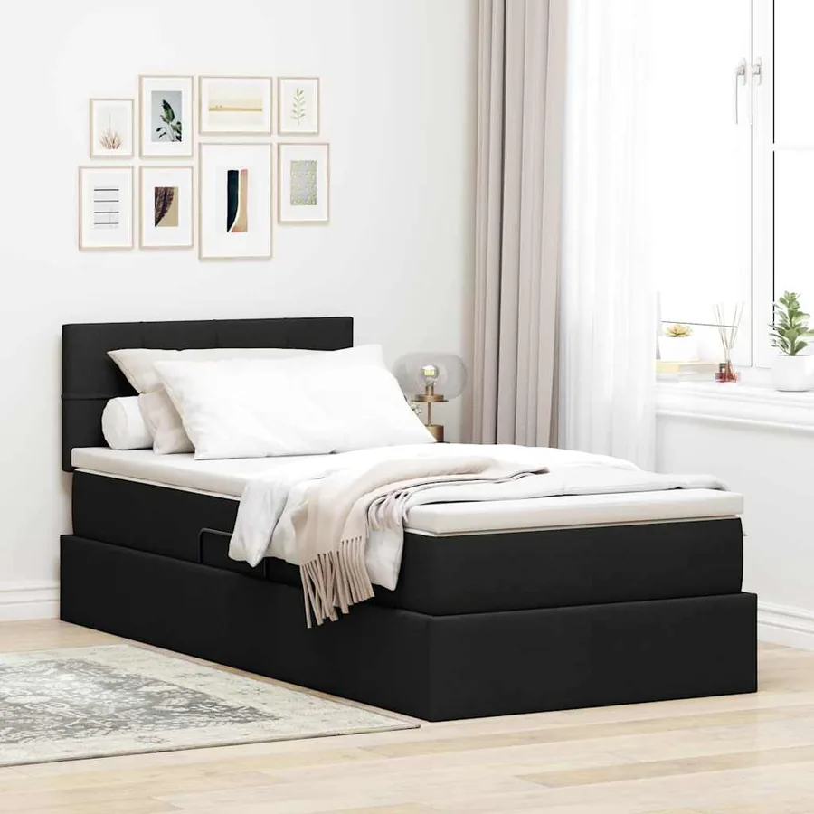 Lit avec rangement et matelas avec matelas Noir 100 x 200 cm