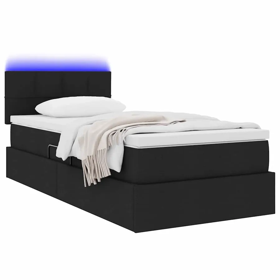 Lit de rangement LED avec matelas Noir 100 x 200 cm Tissu - 3