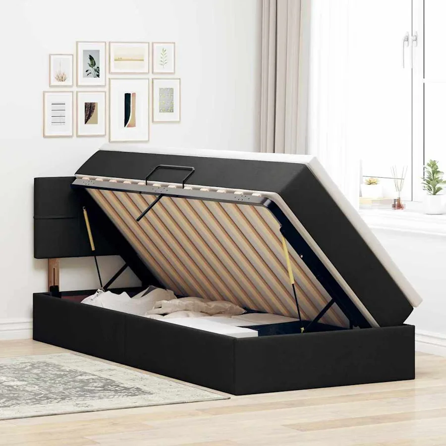 Lit de rangement LED avec matelas Noir 100 x 200 cm Tissu - 4
