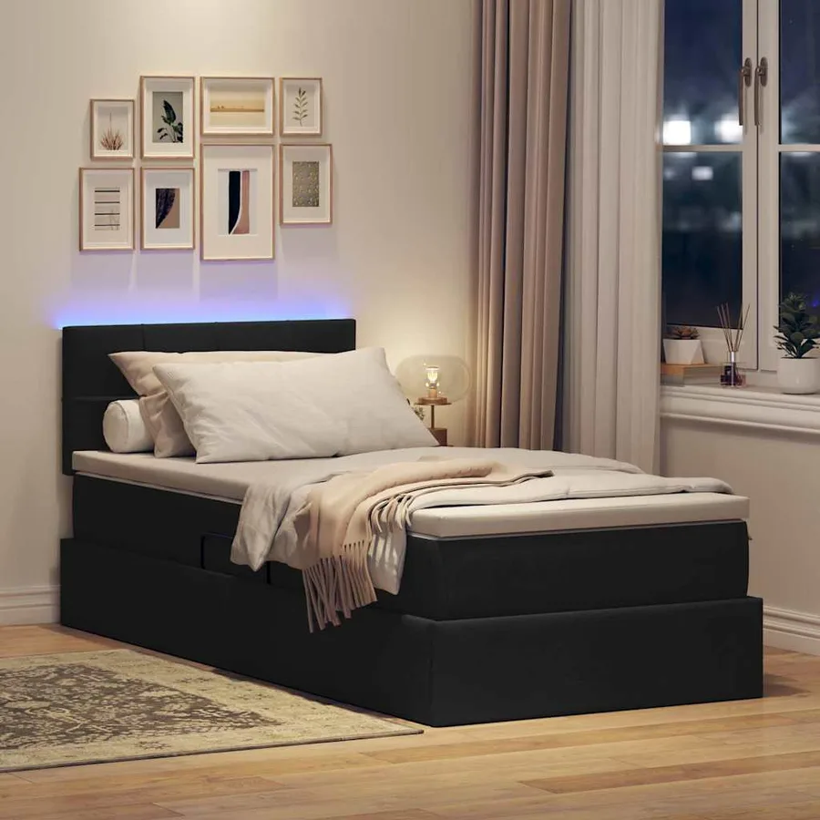 Lit de rangement LED avec matelas Noir 100 x 200 cm Tissu - 5