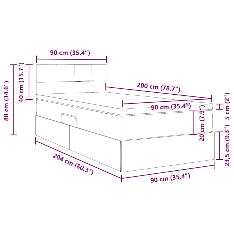 Lit de rangement LED avec matelas Gris clair 90 x 200 cm Tissu - 17