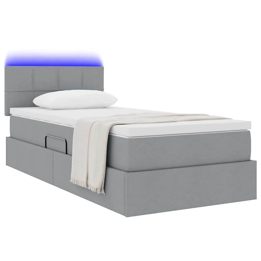 Lit de rangement LED avec matelas Gris clair 90 x 200 cm Tissu - 3