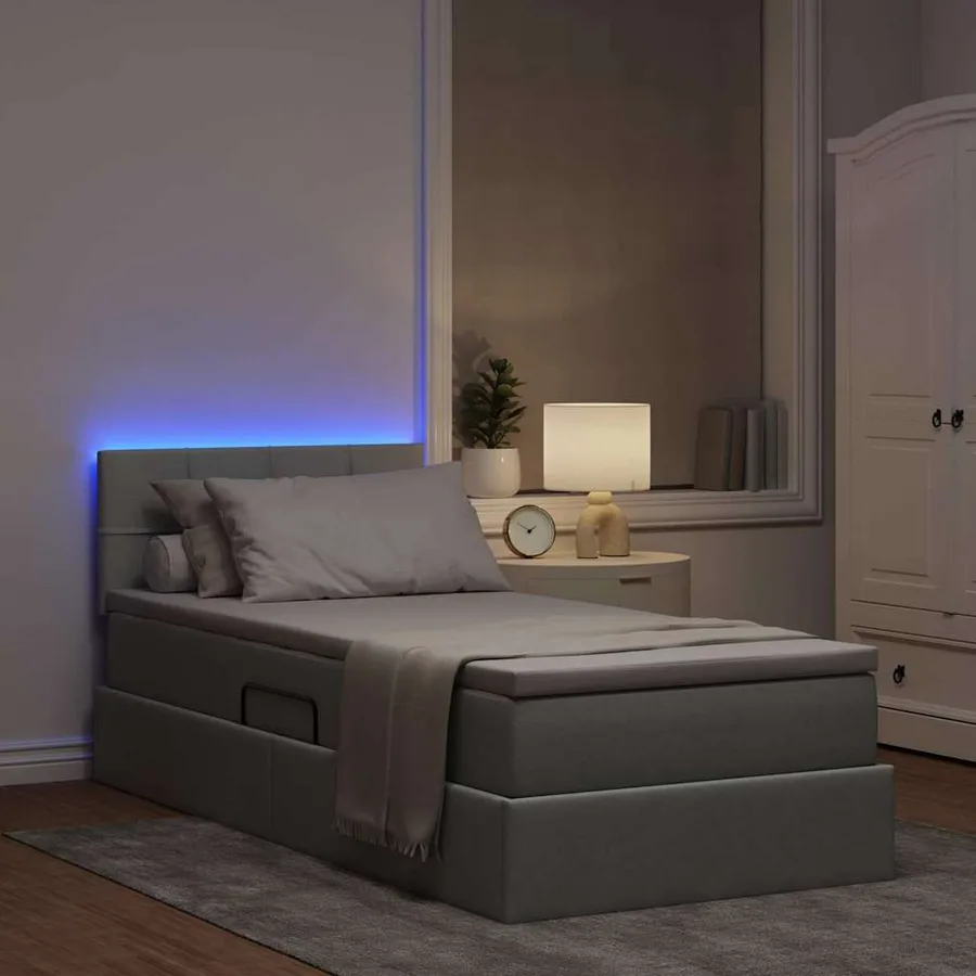 Lit de rangement LED avec matelas Gris clair 90 x 200 cm Tissu - 5