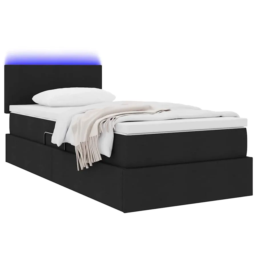 Lit de rangement LED avec matelas Noir 100 x 200 cm Tissu - 3