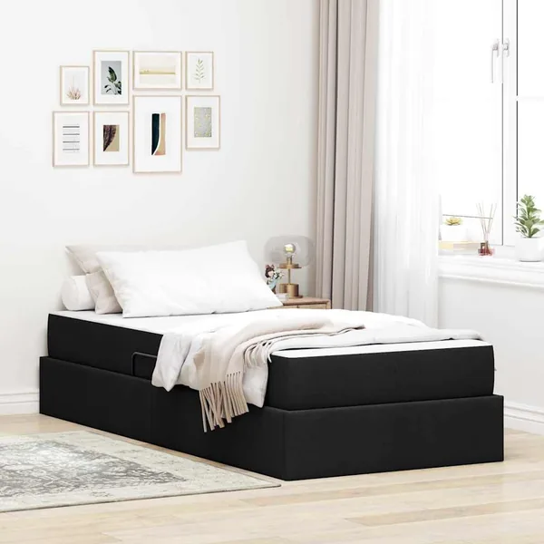 Lit avec rangement et matelas Noir 100 x 200 cm Polyester