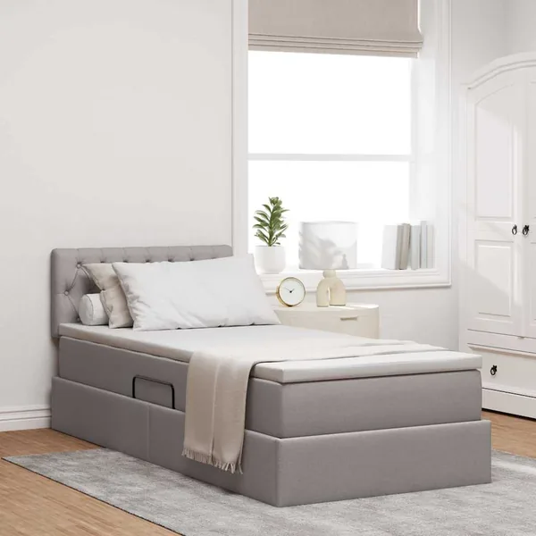 Lit avec rangement et matelas avec stockage Taupe 90 x 200 cm