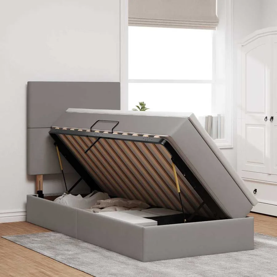 Lit de rangement LED avec matelas Taupe 90 x 200 cm Tissu - 4