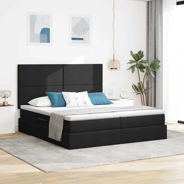 Lit de rangement LED avec matelas Noir 200 x 200 cm Tissu