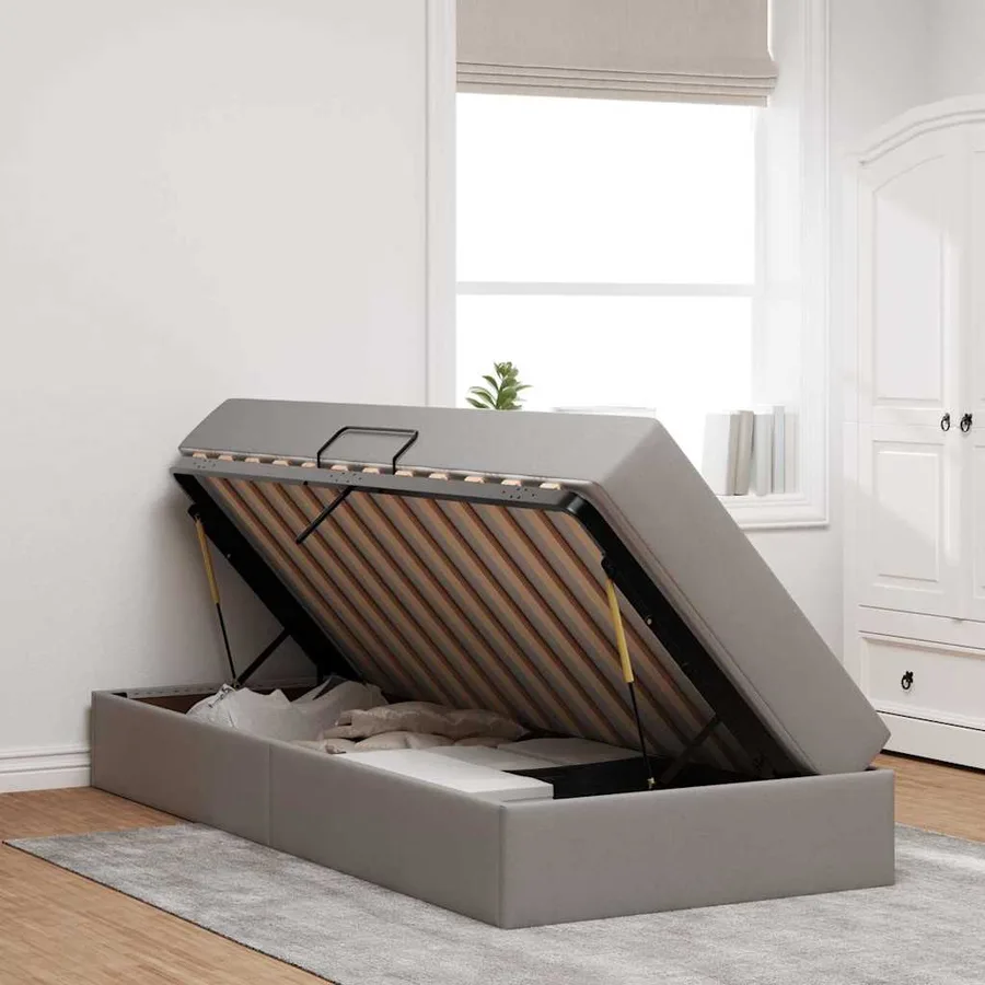 Lit avec rangement et matelas Taupe 90 x 200 cm Polyester - 4
