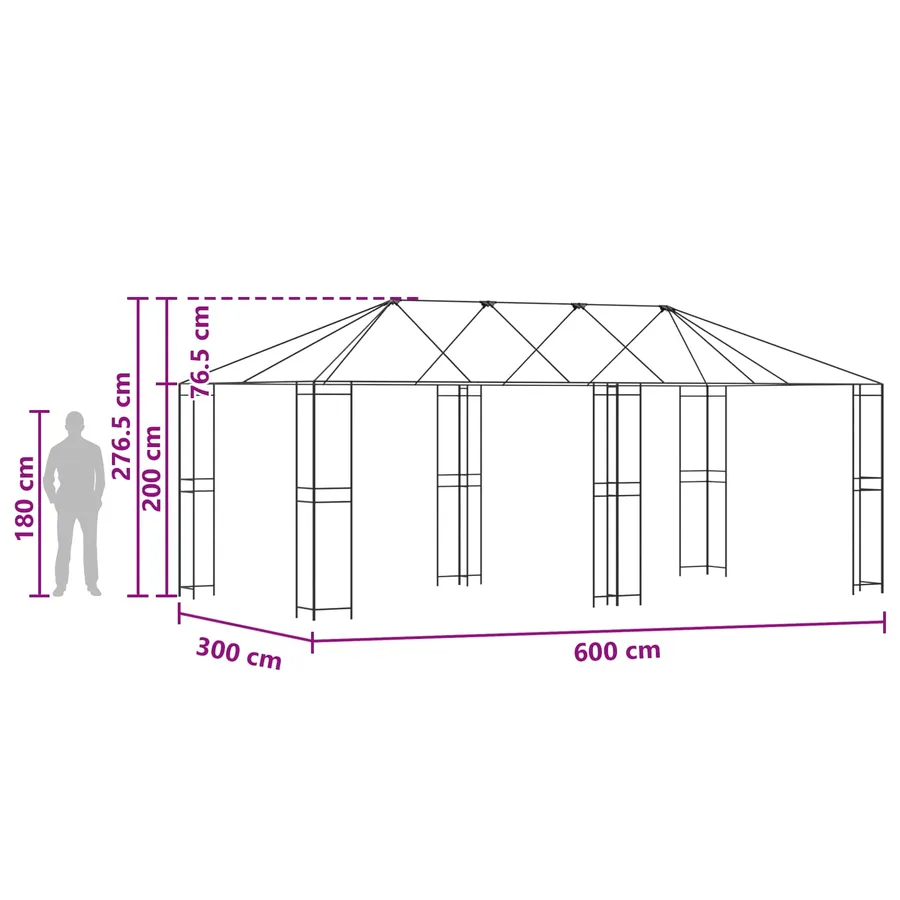 Cadre de Gazebo 6 x 3 m Noir Acier - 7