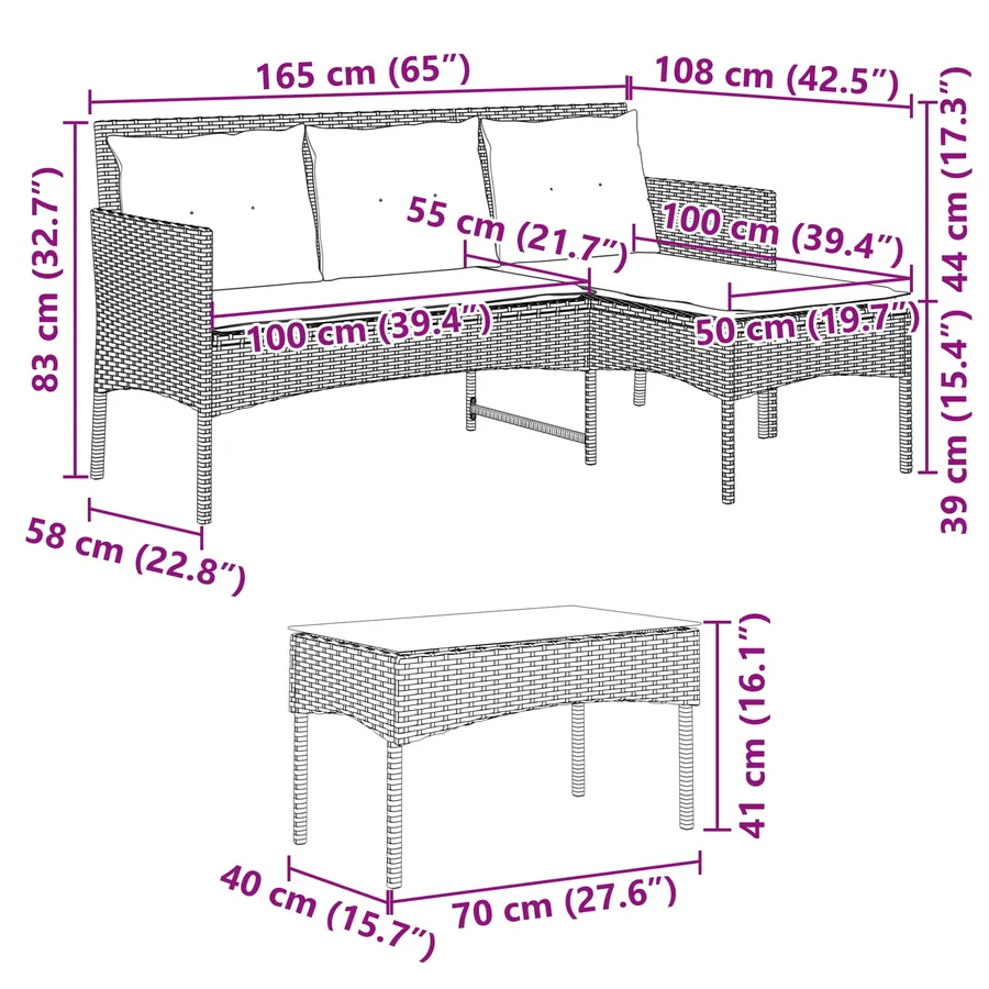 Ensemble de canapé de jardin 2 pcs Noir et Crème polyrotin - 13
