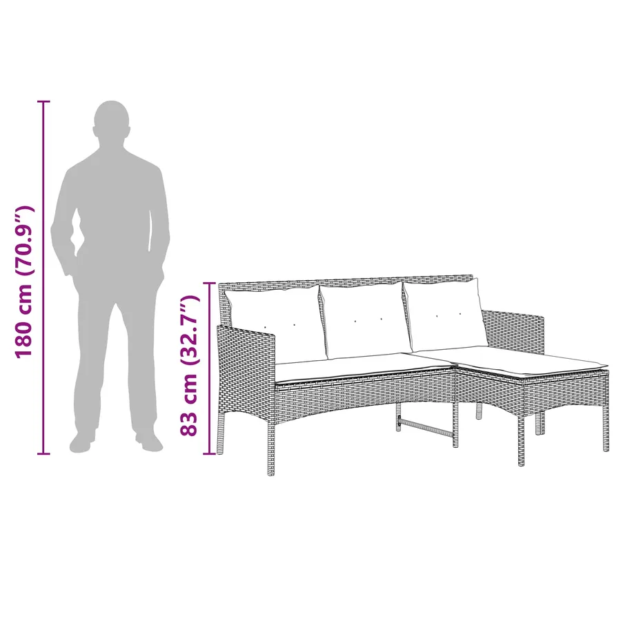 Ensemble de canapé de jardin 2 pcs Noir et Crème polyrotin - 14