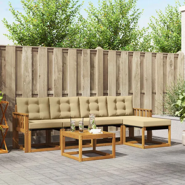 Ensemble de canapés d'extérieur 6 pcs Naturel et Beige