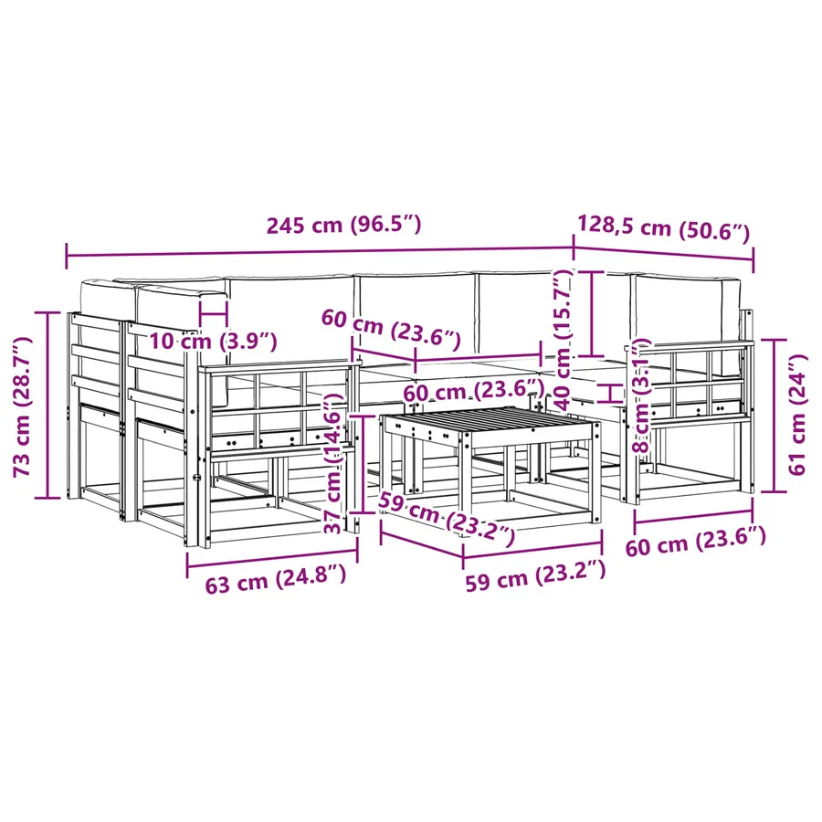Ensemble de canapés d'extérieur 7 pcs Naturel et Anthracite - 10