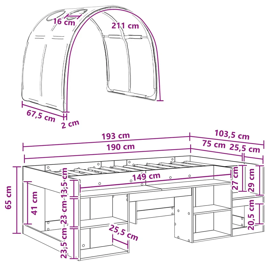 Cadre de lit avec tunnel 3 pc Blanc et rouge Bois d'ingénierie - 11