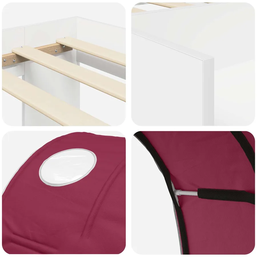 Cadre de lit avec tunnel 3 pc Blanc et rouge Bois d'ingénierie - 9