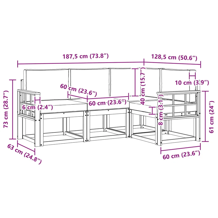 Ensemble de canapés d'extérieur 4 pcs Naturel et Anthracite - 9